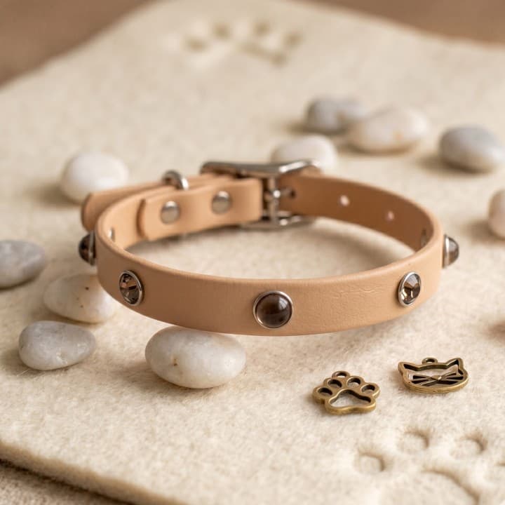 Collare Luxury Shine & Stone Collar – In Biothane® Light Gold con Cabochon e Punti Luce
