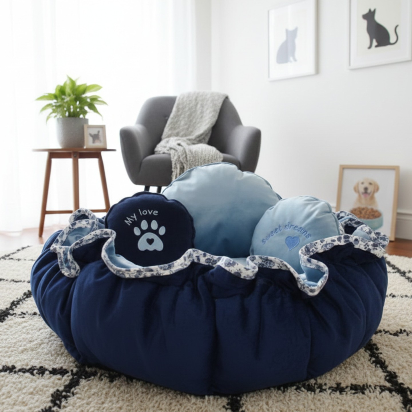 Cuccia Rotonda Lusso Velluto Damascato Cani | Dolce Zampa