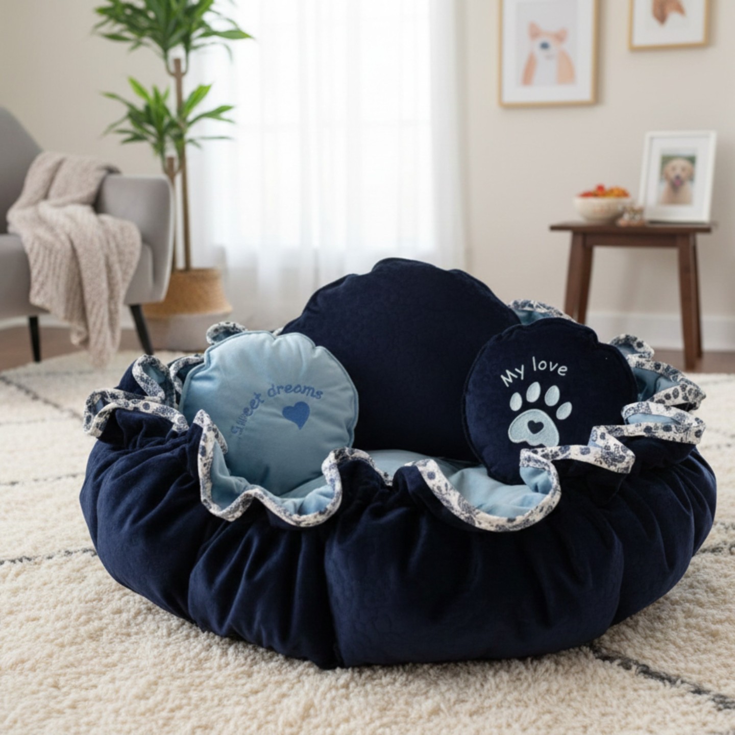 Cuccia Rotonda Lusso Velluto Damascato Cani | Dolce Zampa