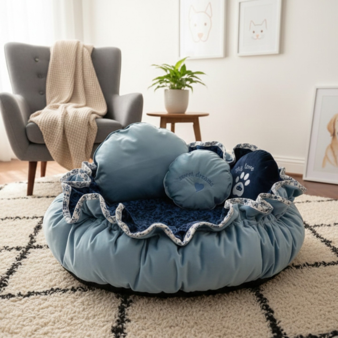 Cuccia Rotonda Lusso Velluto Damascato Cani | Dolce Zampa