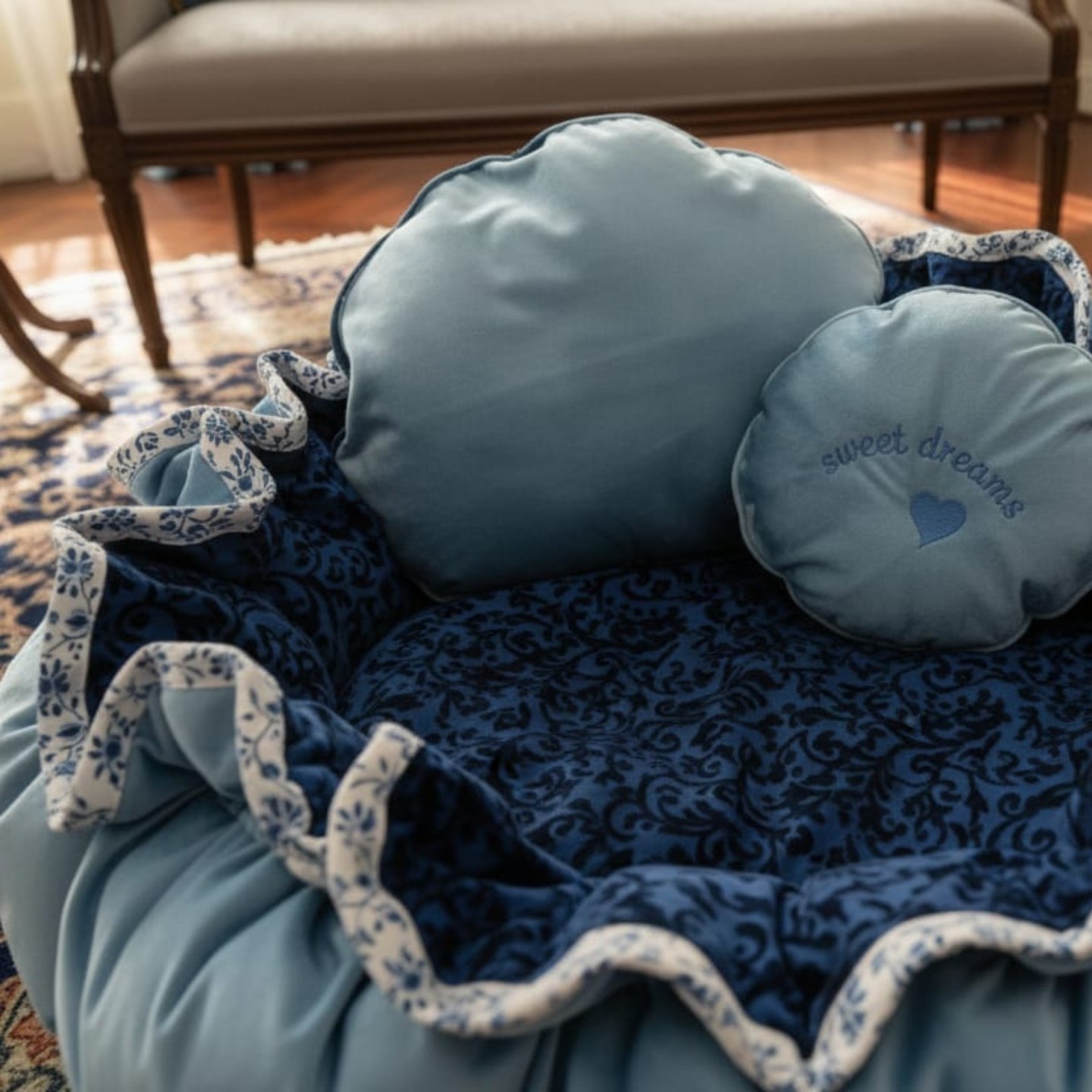 Cuccia Rotonda Lusso Velluto Damascato Cani | Dolce Zampa