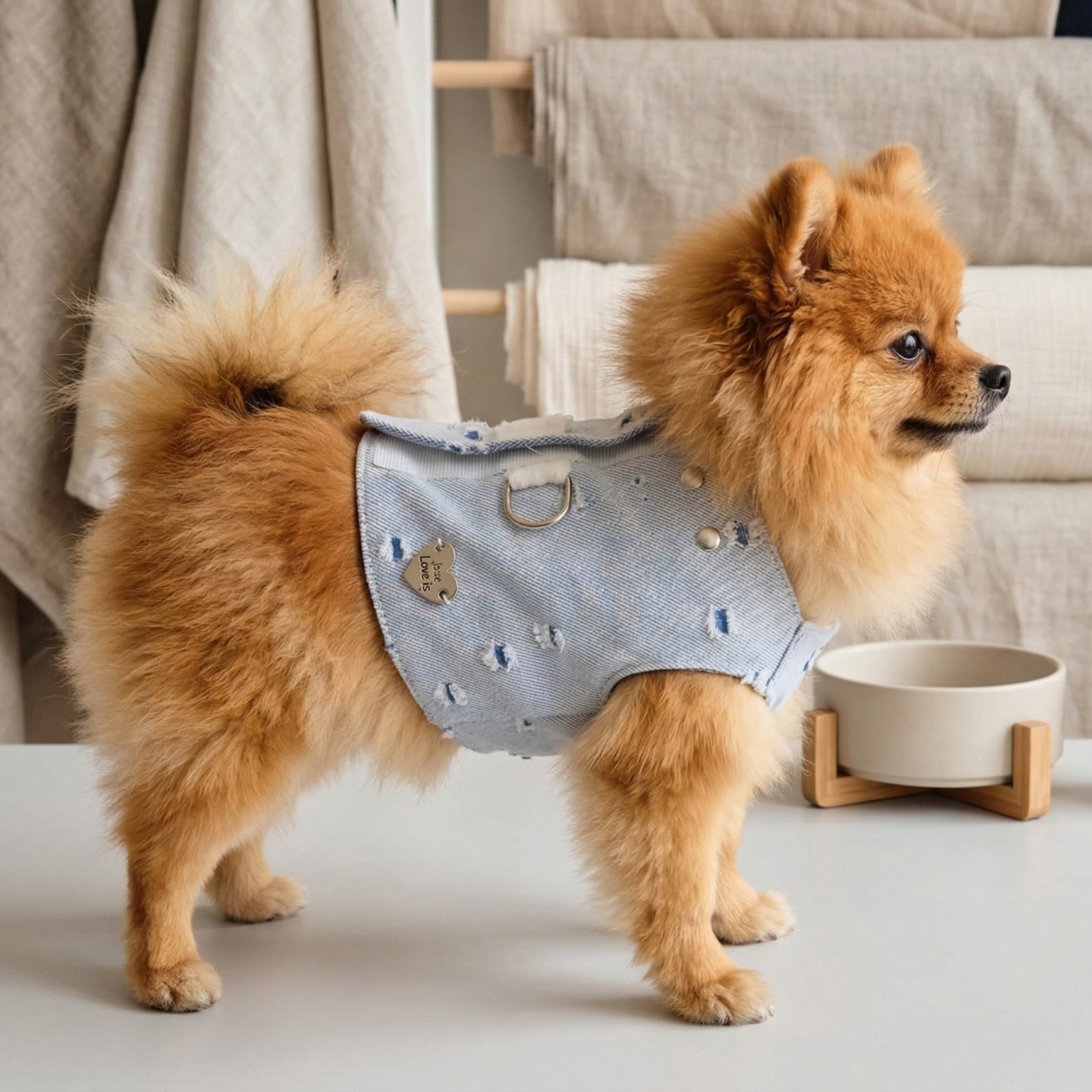 Pettorina Denim Blu Rock Cane | Glitter Borchiette Velcro Argento