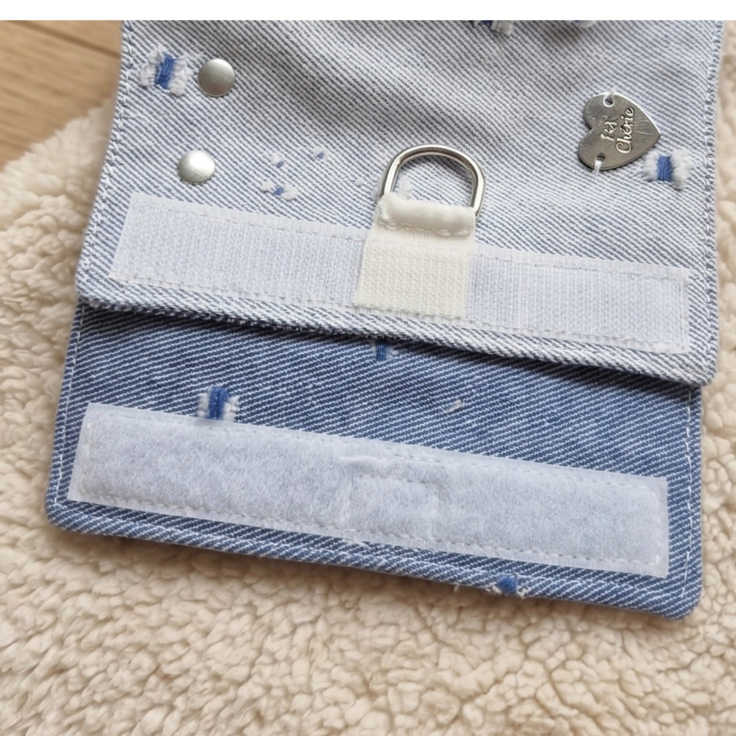 Pettorina Denim Blu Rock Cane | Glitter Borchiette Velcro Argento