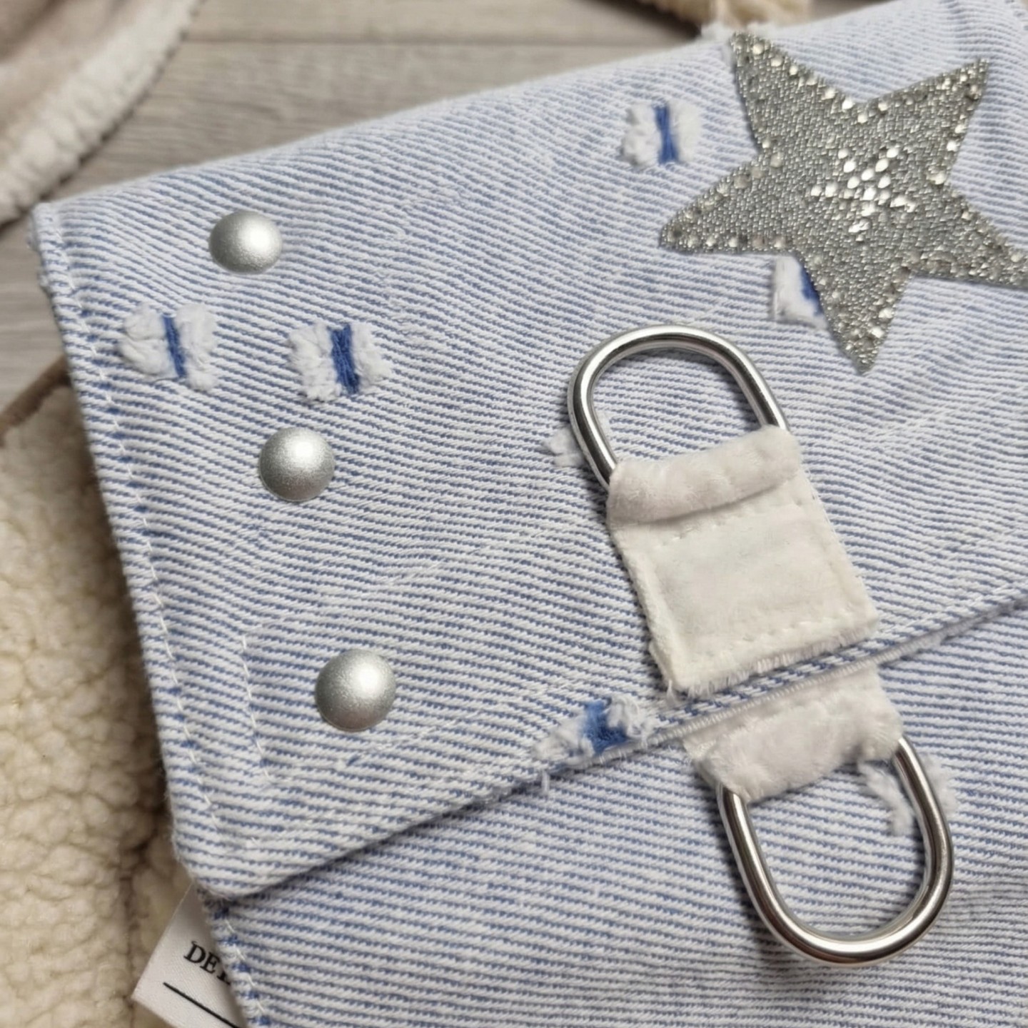 Pettorina Denim Blu Rock Cane | Glitter Borchiette Velcro Argento