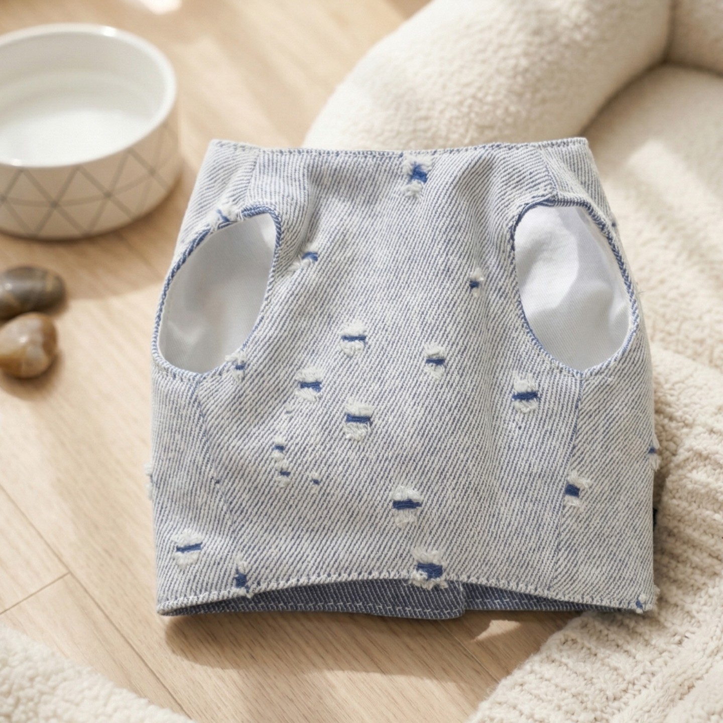 Pettorina Denim Blu Rock Cane | Glitter Borchiette Velcro Argento