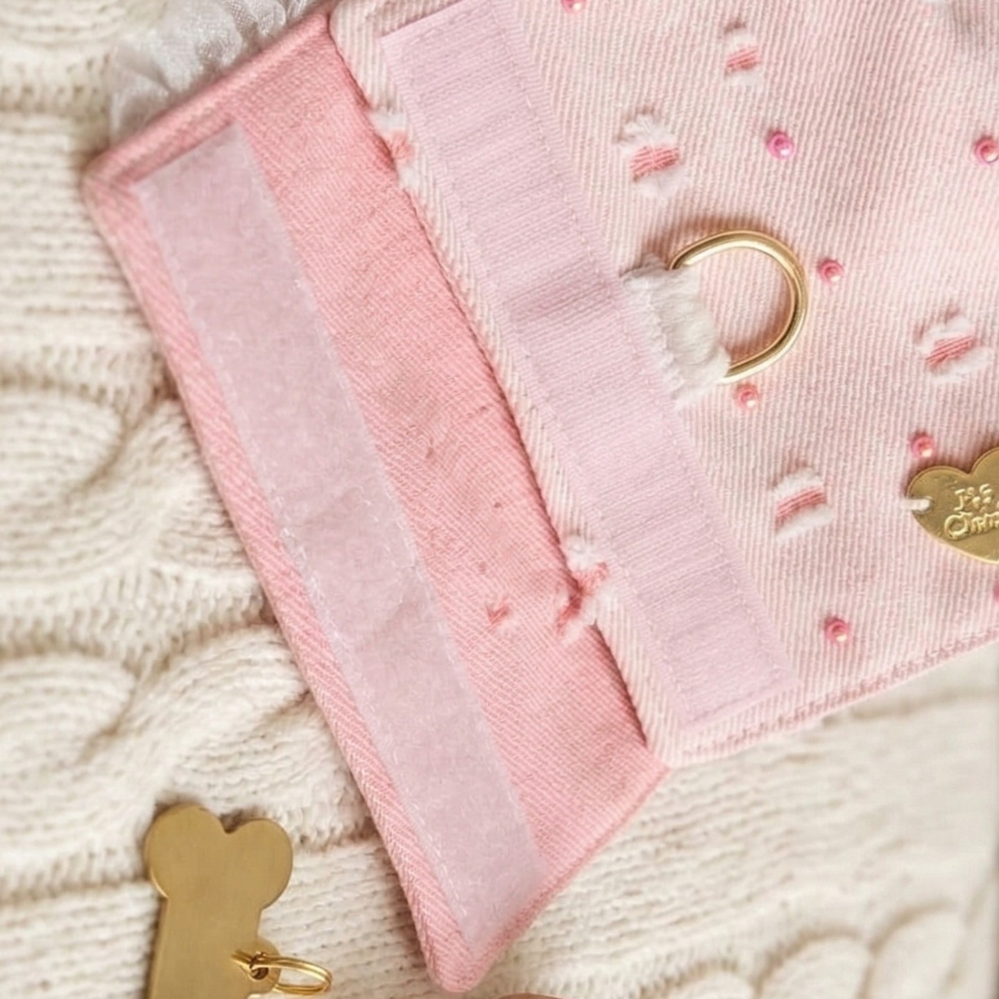 Pettorina Denim Rosa Gilet Cane | Velcro Fiocco Dorati Glitter