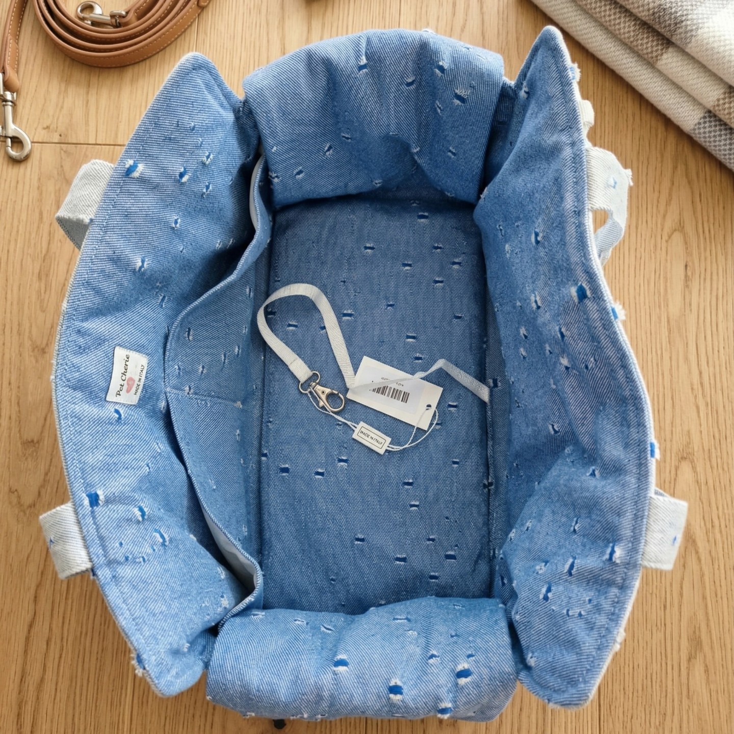 Denim Blue Tote Bag Cane | Trasporto Sicura Cuscino Gancio