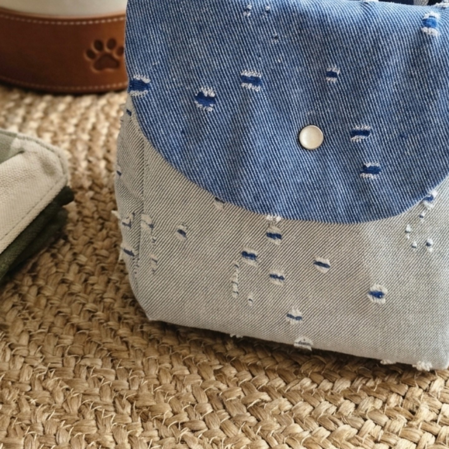 Denim Blue Tote Bag Cane | Trasporto Sicura Cuscino Gancio