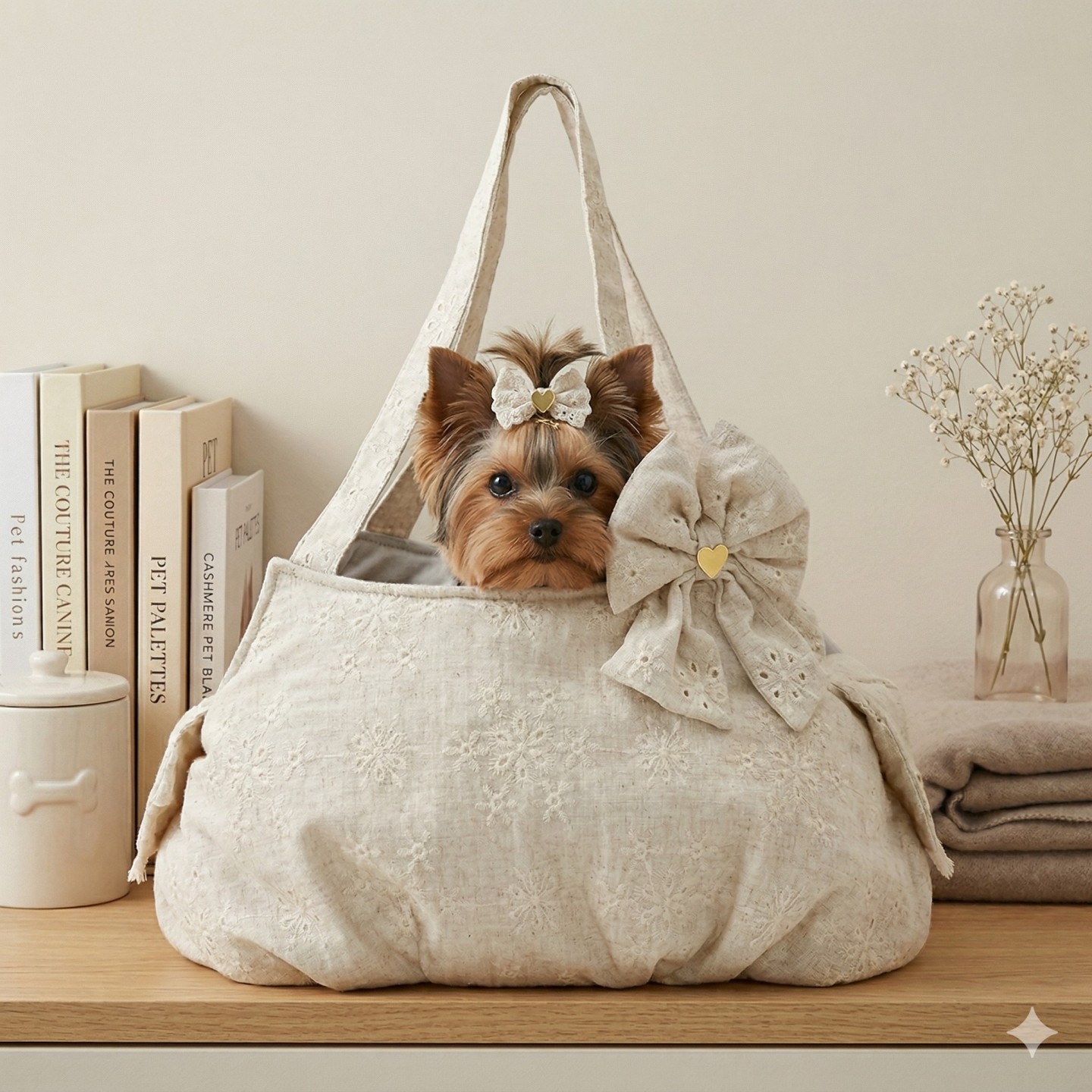 Lilian Linen Bag Cane Ricamata | Trasporto Elegante Gancio