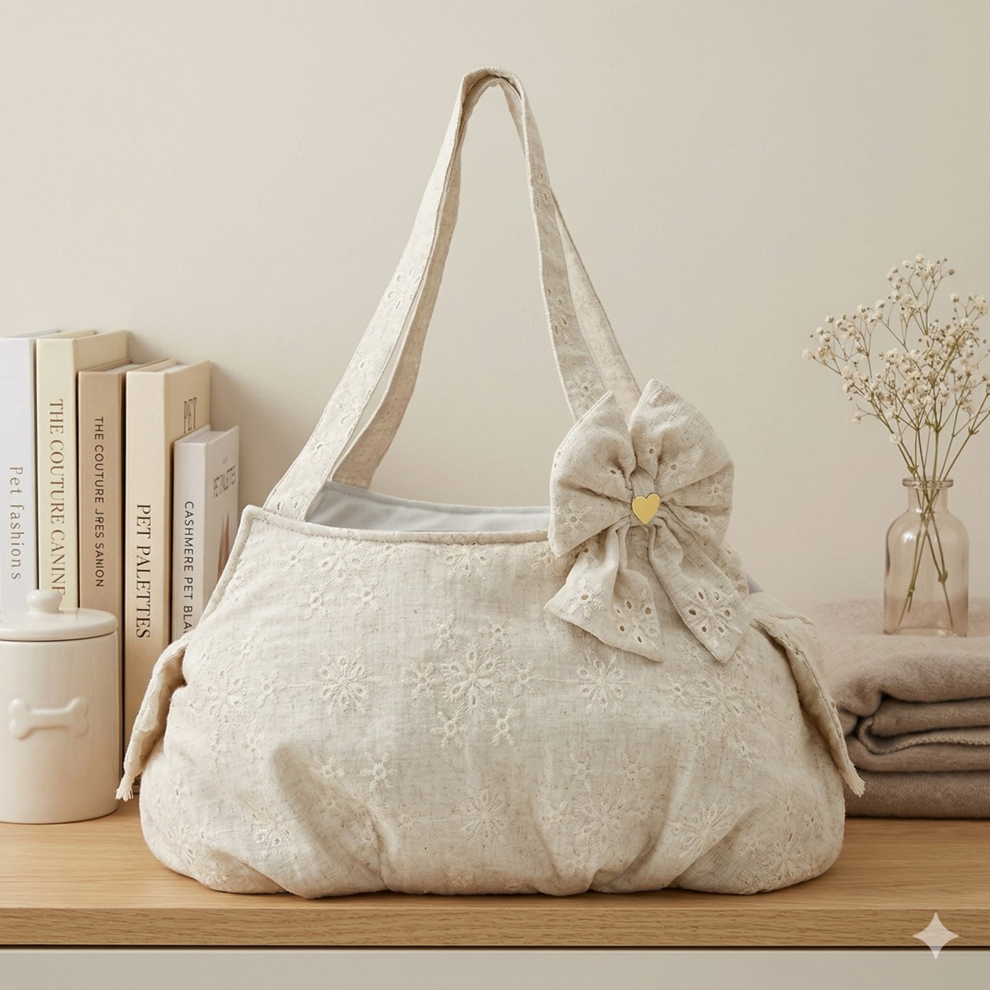Lilian Linen Bag Cane Ricamata | Trasporto Elegante Gancio