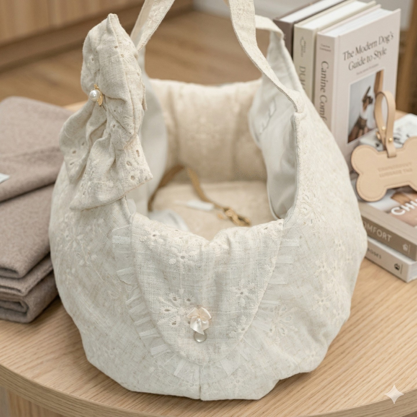Lilian Linen Bag Cane Ricamata | Trasporto Elegante Gancio