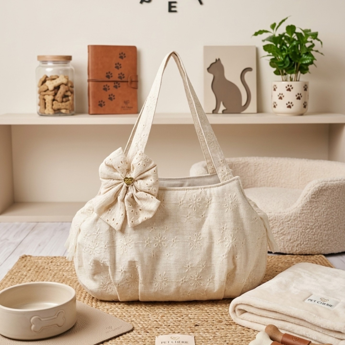 Lilian Linen Bag Cane Ricamata | Trasporto Elegante Gancio