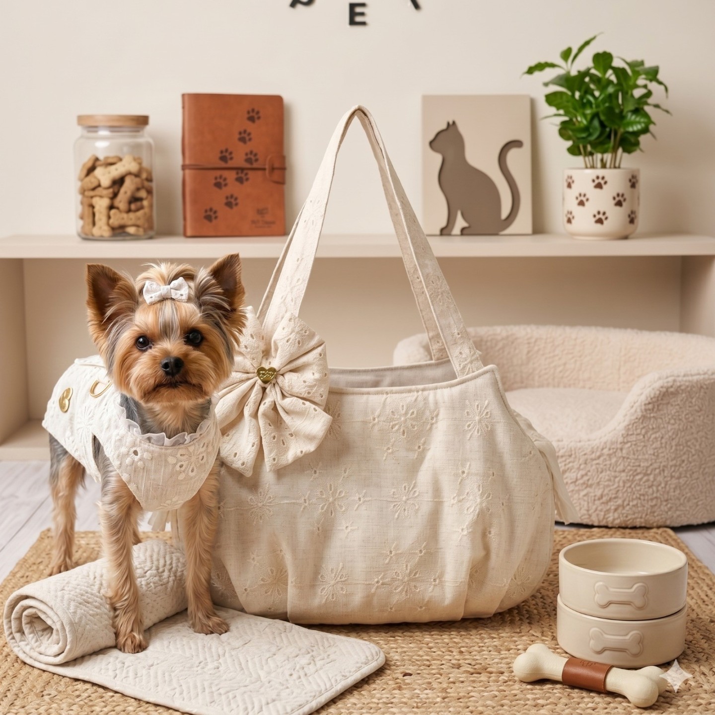 Pack Lilian Linen Borsa + Pettorina Cane | Promo Ricamata