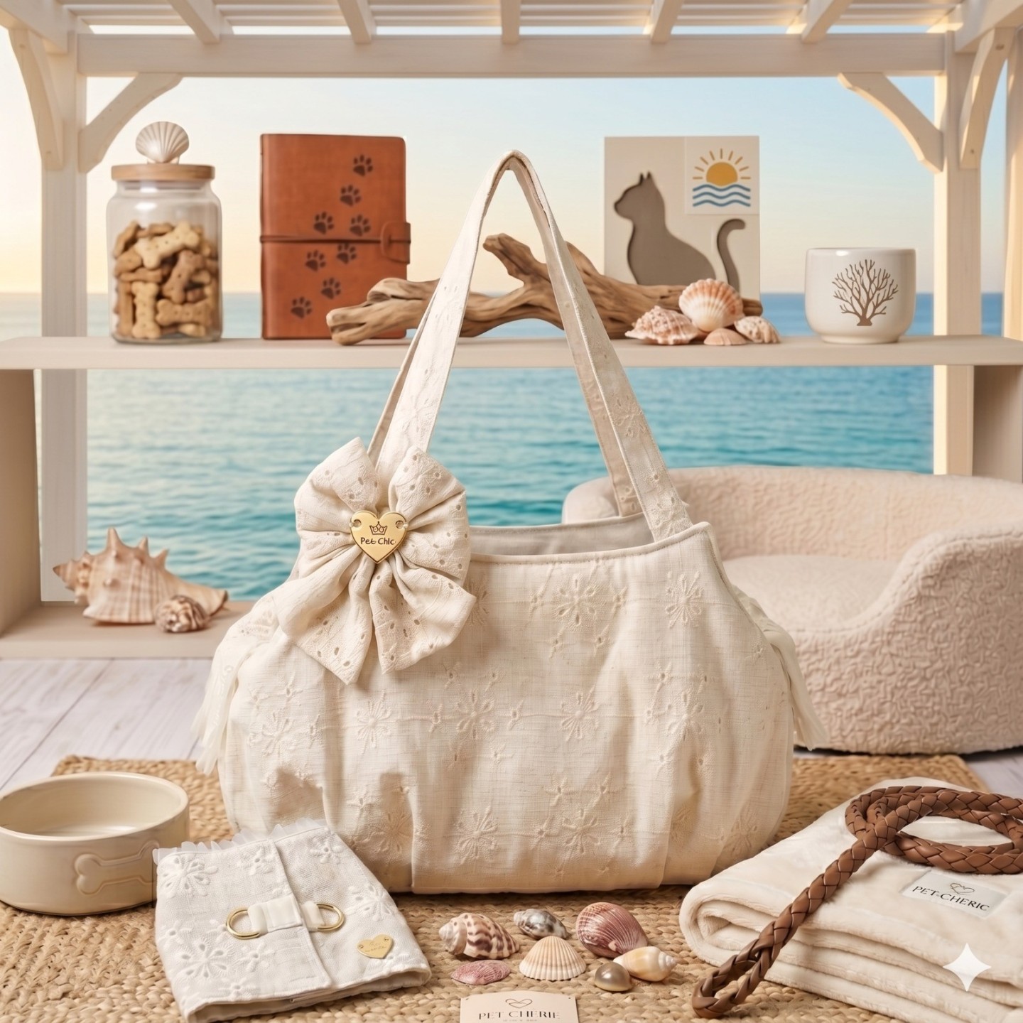 Pack Lilian Linen Borsa + Pettorina Cane | Promo Ricamata