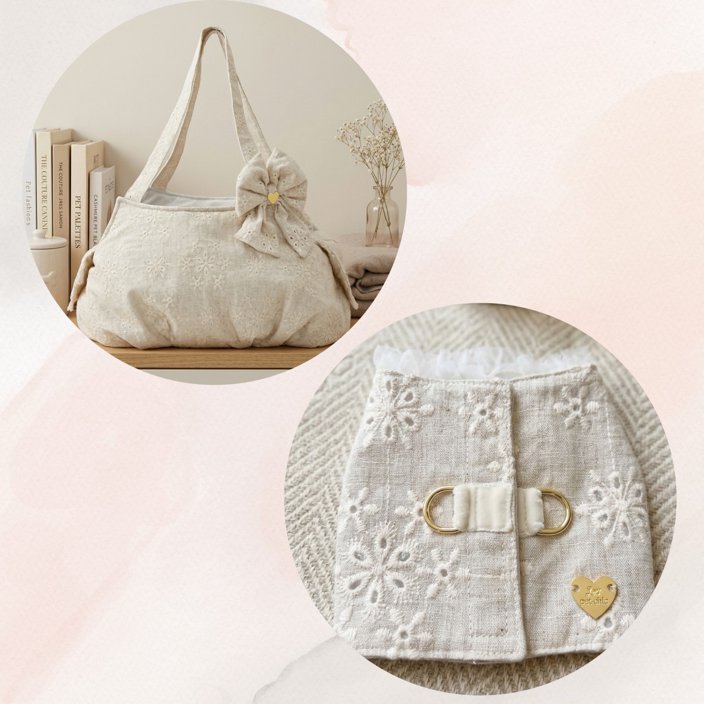 Pack Lilian Linen Borsa + Pettorina Cane | Promo Ricamata