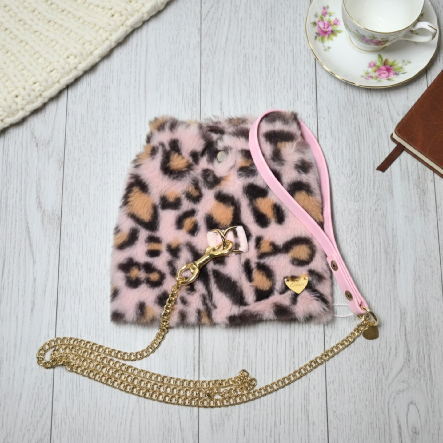 Leopard Fur Harness – Pettorina in ecopelliccia rosa leopardata per cani di piccola taglia | Dolce & Zampa