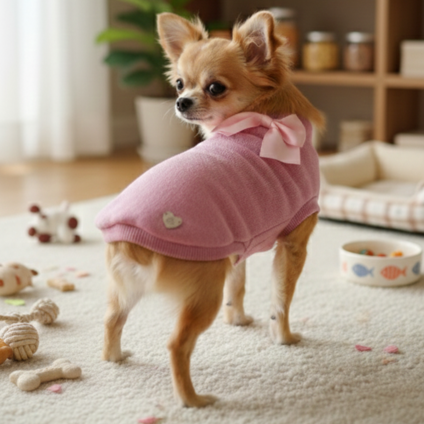 Maglione giallo per cani in lana merino con Swarovski | Dolce & Zampa