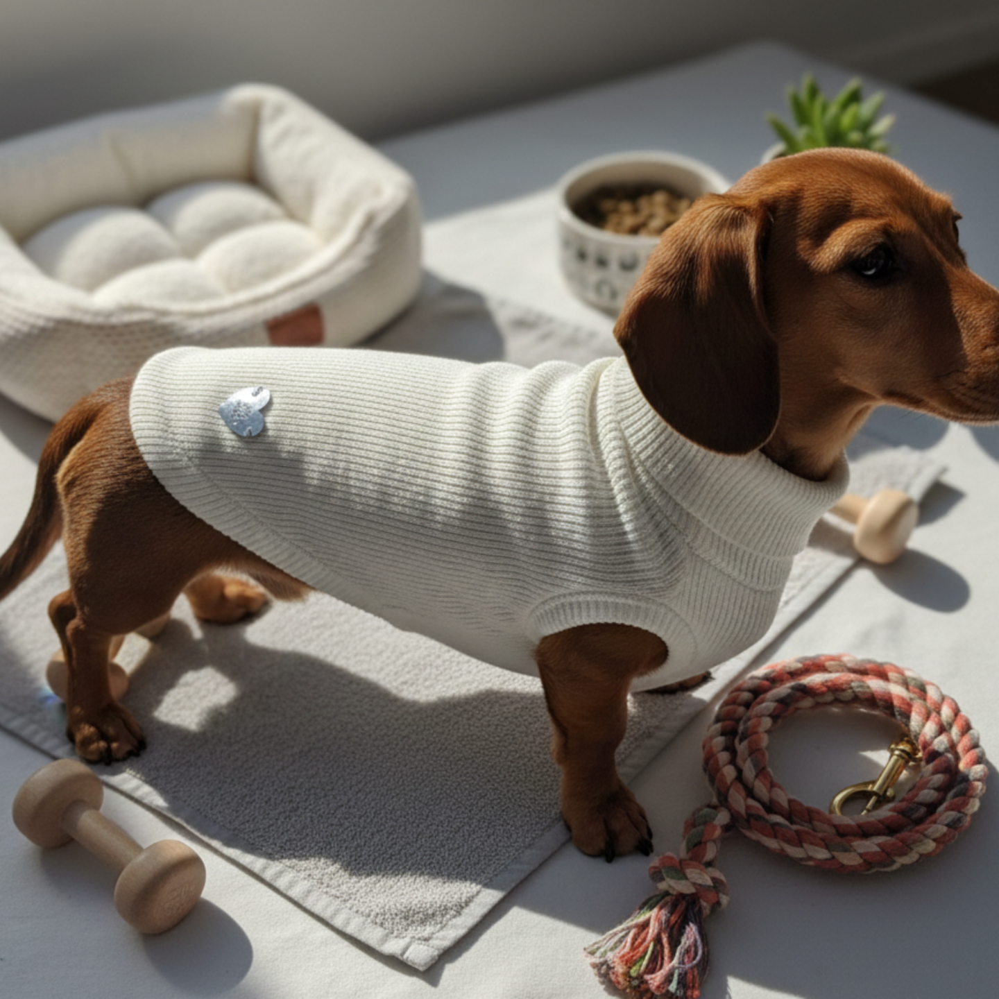 Maglione bianco in lana merino per cani | Classic Rib Dolce & Zampa
