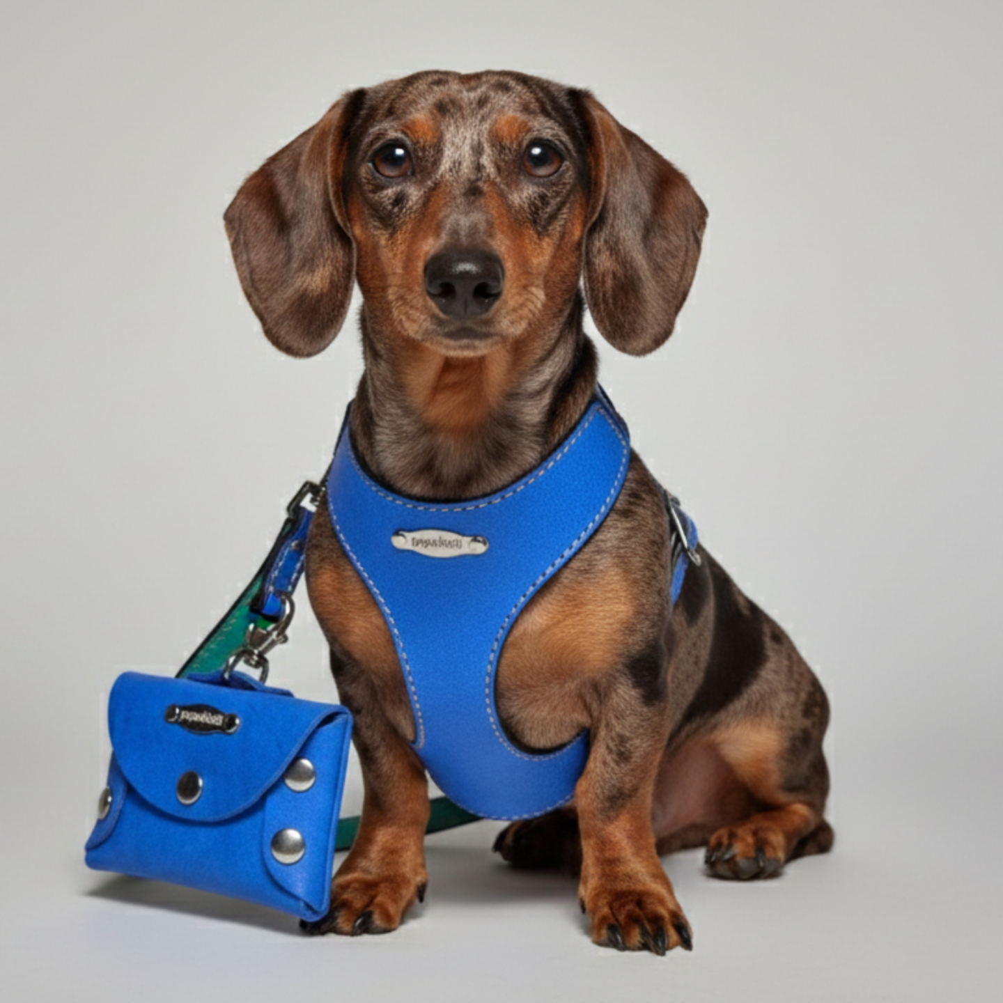 Set Guinzaglio, Pettorina e Porta Sacchetti in Pelle | Artigianale Made in Italy