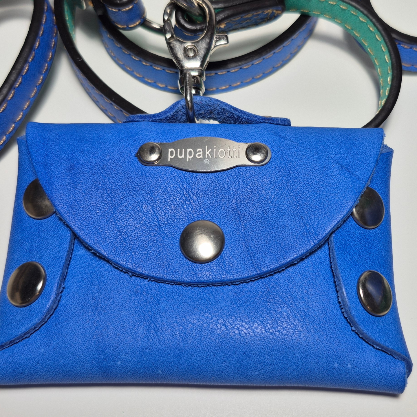 Set Guinzaglio, Pettorina e Porta Sacchetti in Pelle | Artigianale Made in Italy