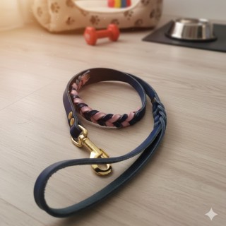 Guinzaglio in Cuoio Toscano Artigianale | Fatto a Mano con Moschettone in Acciaio