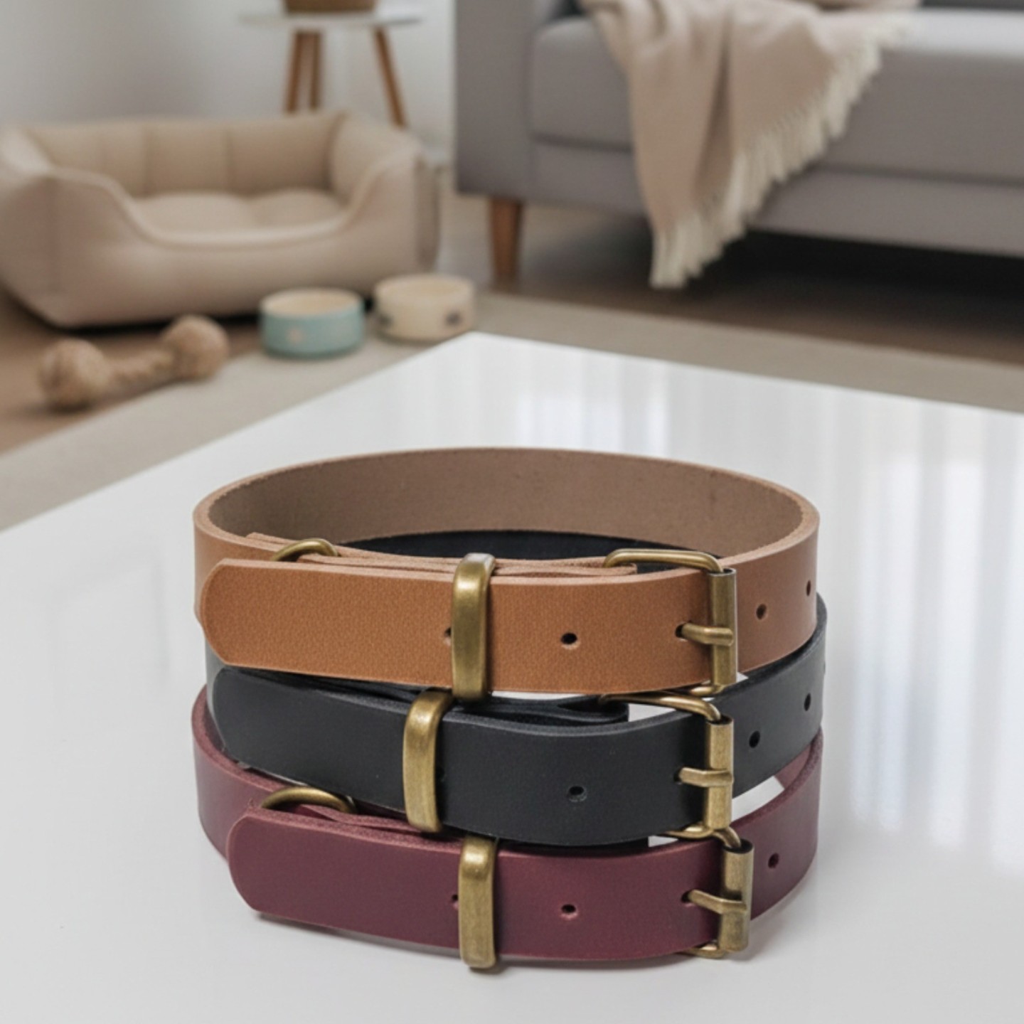 Collare per Cani in Cuoio Toscano Artigianale Liscio