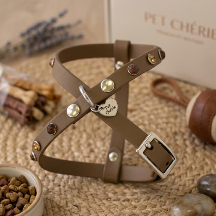 Pettorina Biothane Cabochon Marrone per Cani