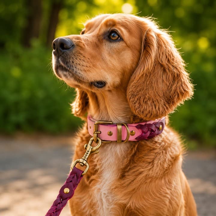 Set Collare e Guinzaglio in Pelle Toscana per Cani