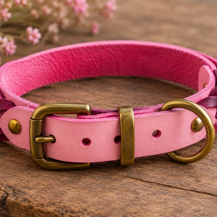 Set Collare e Guinzaglio in Pelle Toscana per Cani