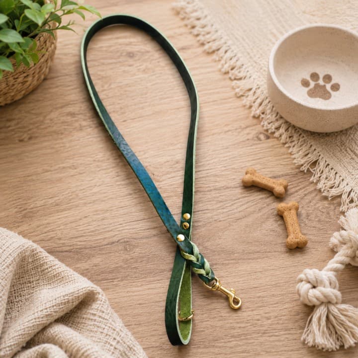 Set Collare e Guinzaglio in Pelle Toscana per Cani