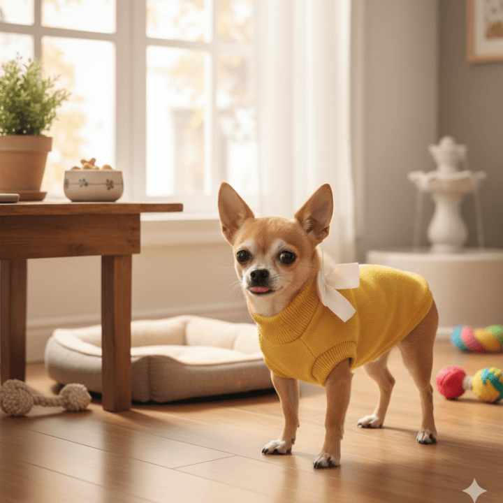 Maglione Giallo Lana Merino con Swarovski per Cani