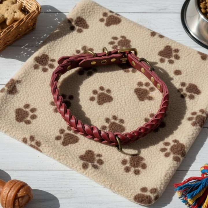 Collare Intrecciato in Cuoio Toscano per Cani